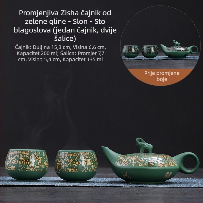 Čajnik od purpurne gline Fengming s promjenom boje, motiv draka i feniksa, keramički retro stil