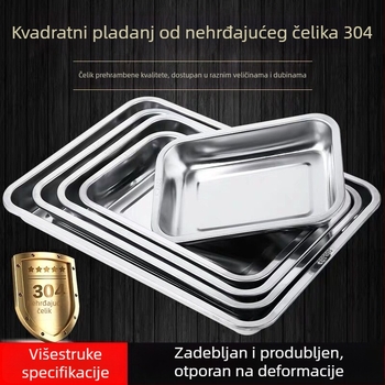 Duboki poslužavnik od 304 nehrđajućeg čelika, kvadratnog i pravokutnog oblika, za serviranje hrane, roštilj, kuhanje na pari i čajni tanjur