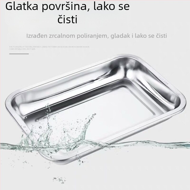 Duboki poslužavnik od 304 nehrđajućeg čelika, kvadratnog i pravokutnog oblika, za serviranje hrane, roštilj, kuhanje na pari i čajni tanjur