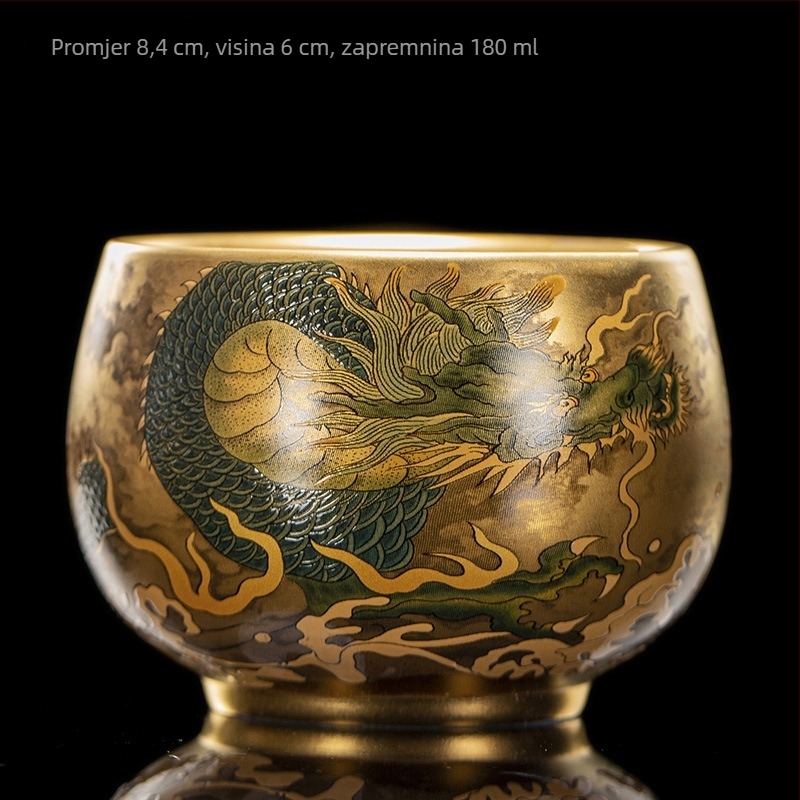 Huang Jianpeng Ručno izrađena pozlaćena šalica za čaj s motivom Dragonfish Master, visokokvalitetni porculan, Kung Fu čajni set