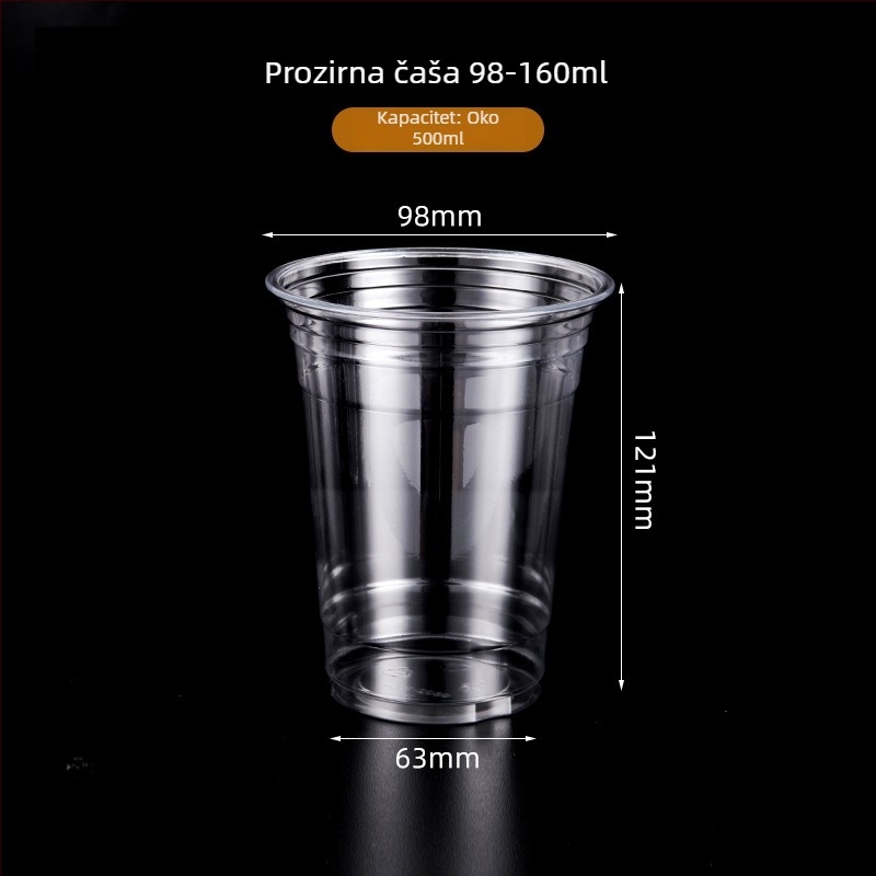Prozirna jednokratna čaša s poklopcem za mliječni čaj i hladne napitke, PET plastika