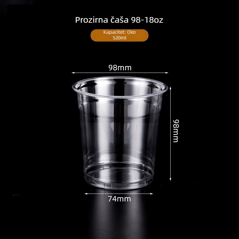 Prozirna jednokratna čaša s poklopcem za mliječni čaj i hladne napitke, PET plastika