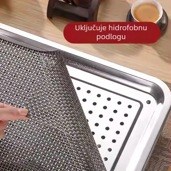 Pravokutna mala kućna tača za čaj s jednostavnim drenažnim okvirom, od nehrđajućeg čelika, za suho kuhanje čaja.