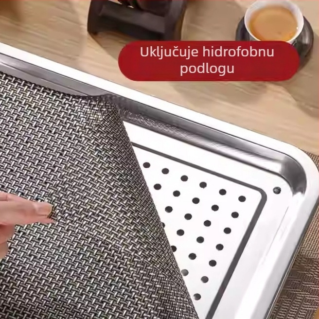 Pravokutna mala kućna tača za čaj s jednostavnim drenažnim okvirom, od nehrđajućeg čelika, za suho kuhanje čaja.