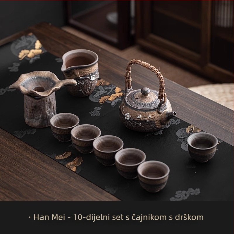 Retro keramički Kung Fu čajni set za kućnu upotrebu, s poklopljenom zdjelom i čajnikom s drškom, za 6 osoba, pogodan za goste i ured