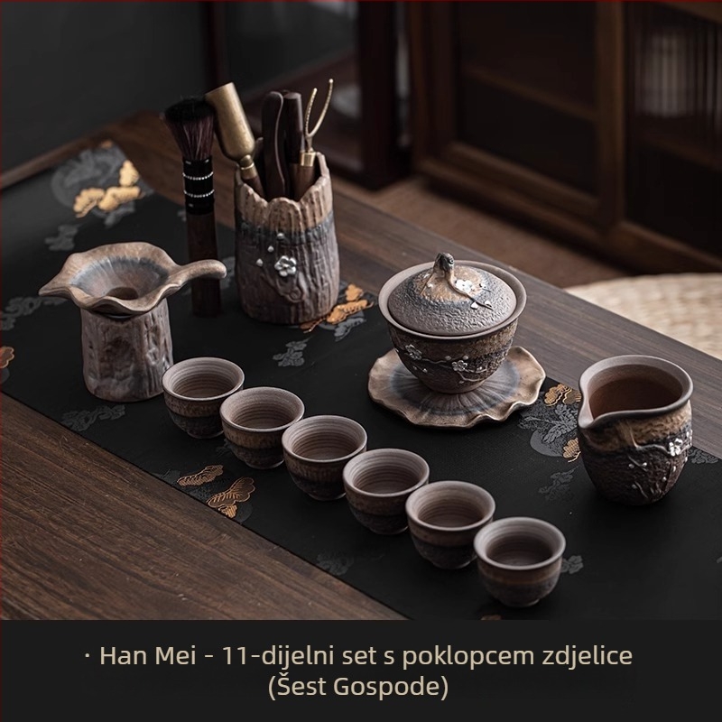 Retro keramički Kung Fu čajni set za kućnu upotrebu, s poklopljenom zdjelom i čajnikom s drškom, za 6 osoba, pogodan za goste i ured