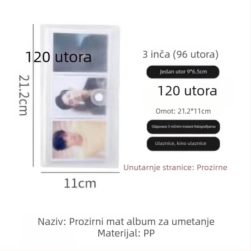 Prozirni fotoalbum s umetnutim stranicama za fotografije idola, mrežni raspored, A5
