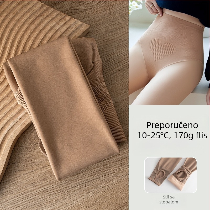 Ženske pantyhose u boji kože s fleece podstavom, zimske, debeli, cijele dužine, veličina XL, od najlona