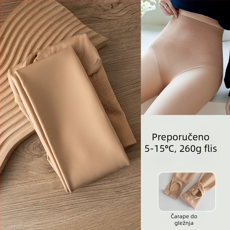 Ženske pantyhose u boji kože s fleece podstavom, zimske, debeli, cijele dužine, veličina XL, od najlona