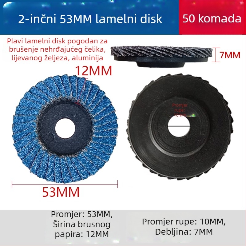 2 inčna pneumatska kutna brusna ploča – flap disk, polirajući disk, uklanjanje hrđe i burringa, promjer 50 mm