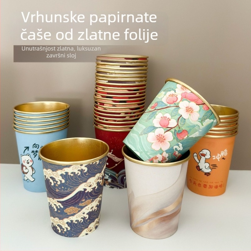Premium jednokratna papirnata čaša s aluminijskom folijom, sigurnost hrane, zlatni završetak
