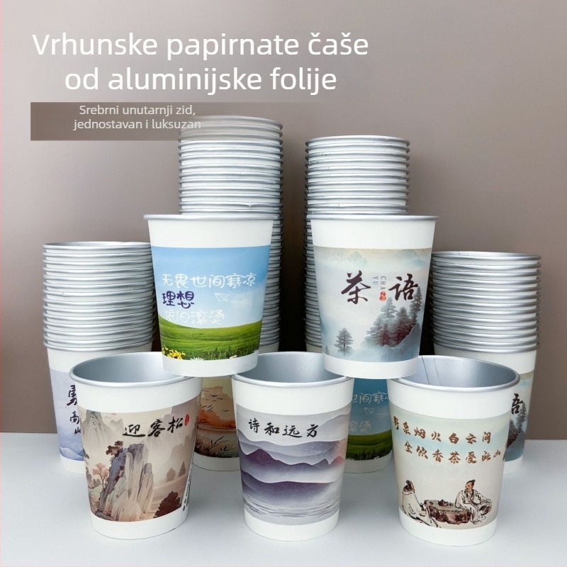Premium jednokratna papirnata čaša s aluminijskom folijom, sigurnost hrane, zlatni završetak