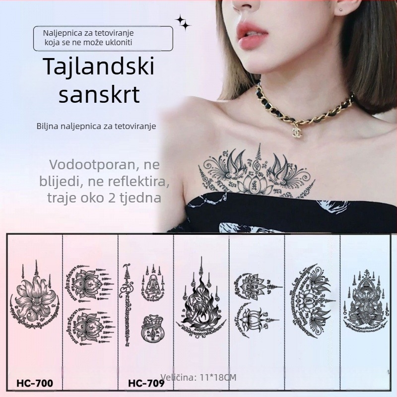Tattoo na ruku – samoljepljiva naljepnica s sanskrtom: pet sutri za tajsko blagoslov – polupermanentno, vodootporno, bez odsjaja, dugotrajno, cvjetni dizajn.