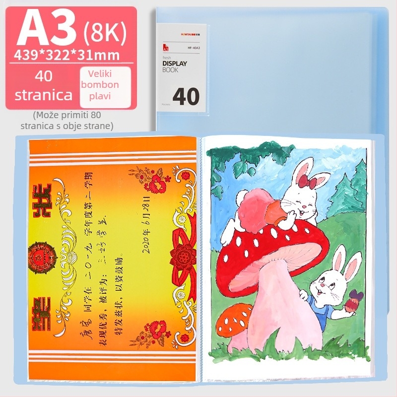 Hongtai A2 album za pohranu radova učenika i djece, A3 portfel torba, papir za crtanje 4K, 8K plakat za crtanje, bijela mapa za dokumente