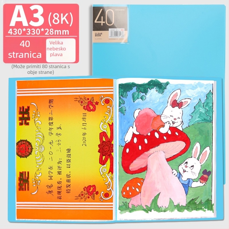 Hongtai A2 album za pohranu radova učenika i djece, A3 portfel torba, papir za crtanje 4K, 8K plakat za crtanje, bijela mapa za dokumente