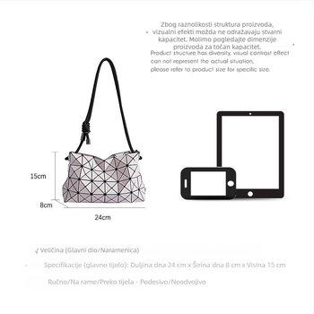 Akril torba s geometrijskim rombom i vezom, mala kvadratna crossbody torba, srednja veličina, gradski minimalistički stil