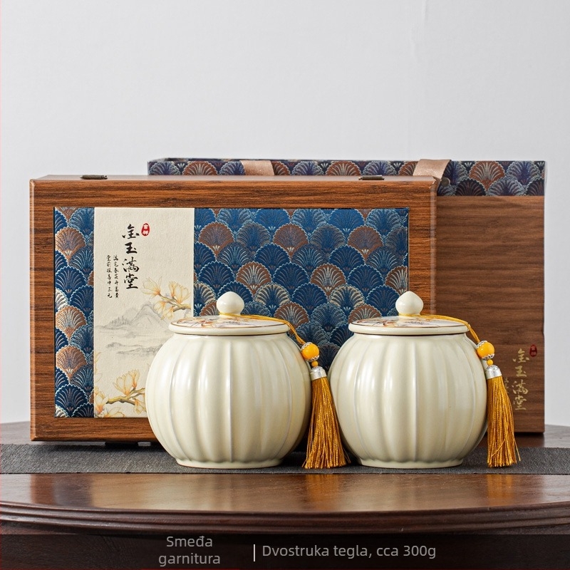 Poklon kutija čaja s Longjing i Xinyang Maojian listovima čaja, elegantno pakiranje i keramička posuda