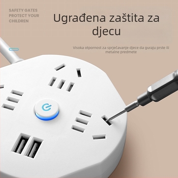 USB višestruka utičnica s dugim kabelom, za kuću ili studentski dom, kompaktna i prijenosna, sigurna