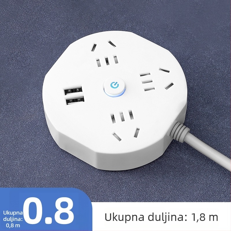 USB višestruka utičnica s dugim kabelom, za kuću ili studentski dom, kompaktna i prijenosna, sigurna