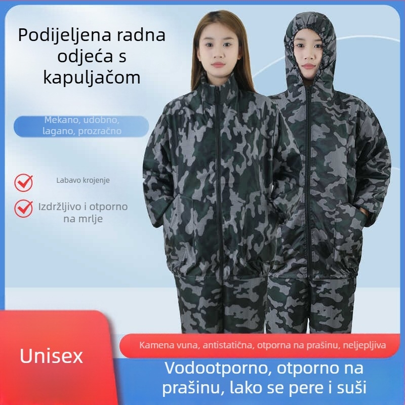 Antistatična odjeća s kapuljačom, podijeljena zaštita od prašine, tkanina rock-wool, radna odjeća za prehrambenu industriju i sprej bojenje