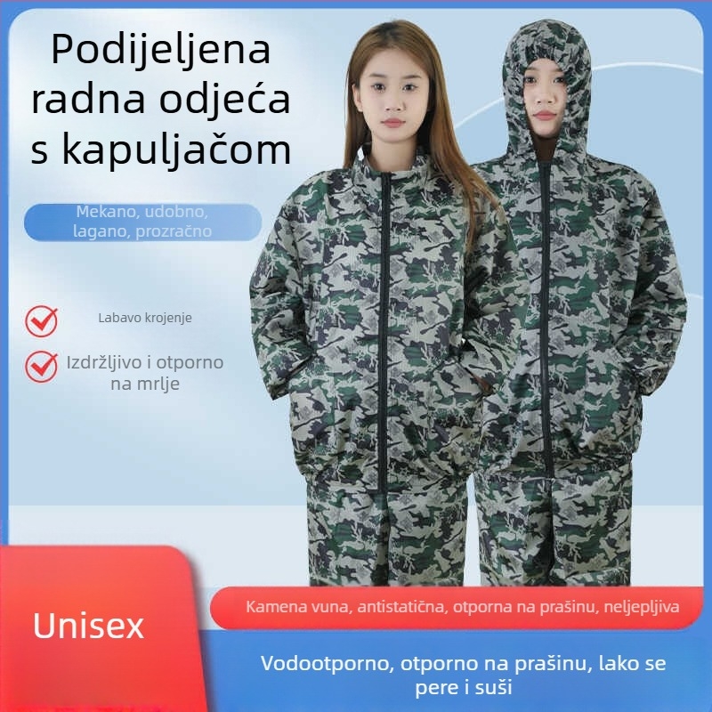 Antistatična odjeća s kapuljačom, podijeljena zaštita od prašine, tkanina rock-wool, radna odjeća za prehrambenu industriju i sprej bojenje