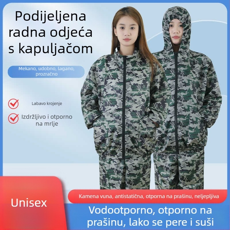 Antistatična odjeća s kapuljačom, podijeljena zaštita od prašine, tkanina rock-wool, radna odjeća za prehrambenu industriju i sprej bojenje