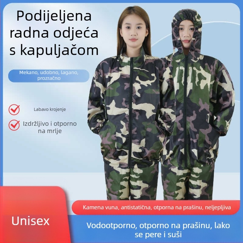 Antistatična odjeća s kapuljačom, podijeljena zaštita od prašine, tkanina rock-wool, radna odjeća za prehrambenu industriju i sprej bojenje