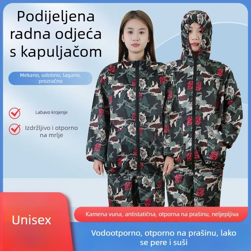 Antistatična odjeća s kapuljačom, podijeljena zaštita od prašine, tkanina rock-wool, radna odjeća za prehrambenu industriju i sprej bojenje