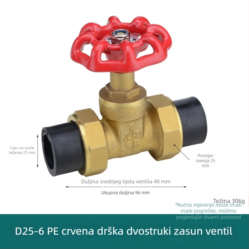 PPR dvostruko spojni ventil za vodu, bakreni zatvarač ventila, vodovodni spojni dijelovi