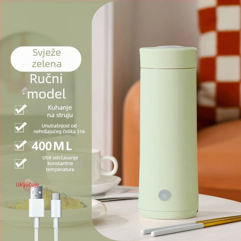 Prijenosna električna šalica za vodu s regulacijom temperature i poklopcem, za putovanja