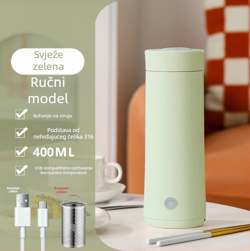 Prijenosna električna šalica za vodu s regulacijom temperature i poklopcem, za putovanja