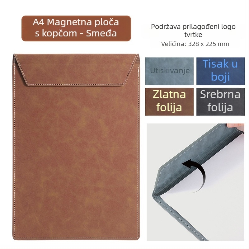 A4 kožna konferencijska mapa s klipom i pločom za pisanje, podmetačem za čašu i mogućnošću prilagodbe logotipa