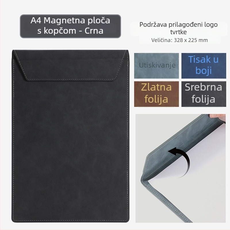 A4 kožna konferencijska mapa s klipom i pločom za pisanje, podmetačem za čašu i mogućnošću prilagodbe logotipa
