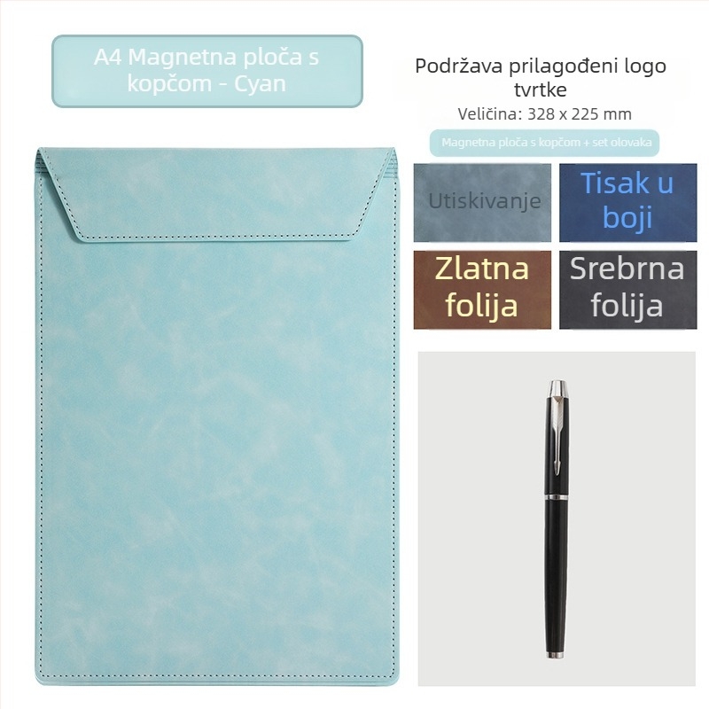 A4 kožna konferencijska mapa s klipom i pločom za pisanje, podmetačem za čašu i mogućnošću prilagodbe logotipa