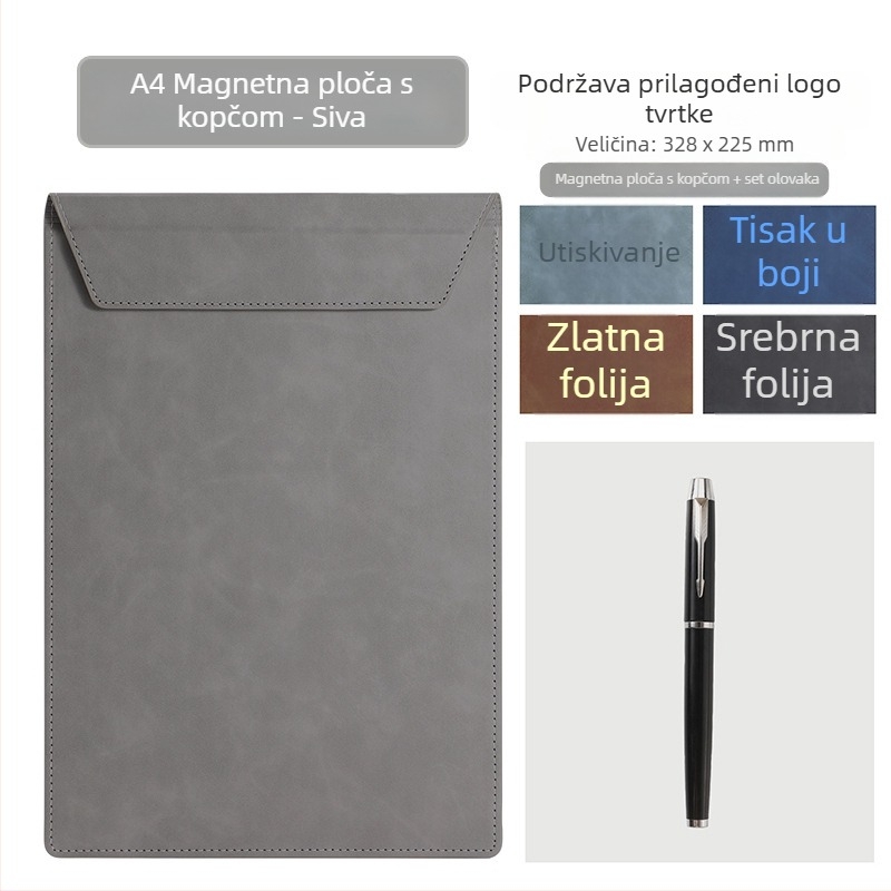 A4 kožna konferencijska mapa s klipom i pločom za pisanje, podmetačem za čašu i mogućnošću prilagodbe logotipa