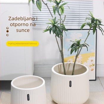 Saksija od smole s debelim zidovima, nordskog stila, velikog promjera, za dnevni boravak i balkon, pogodna za Dracaena (dragon tree) i zelene biljke