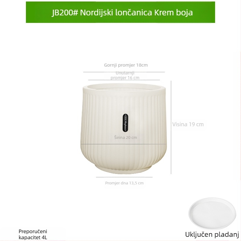 Saksija od smole s debelim zidovima, nordskog stila, velikog promjera, za dnevni boravak i balkon, pogodna za Dracaena (dragon tree) i zelene biljke