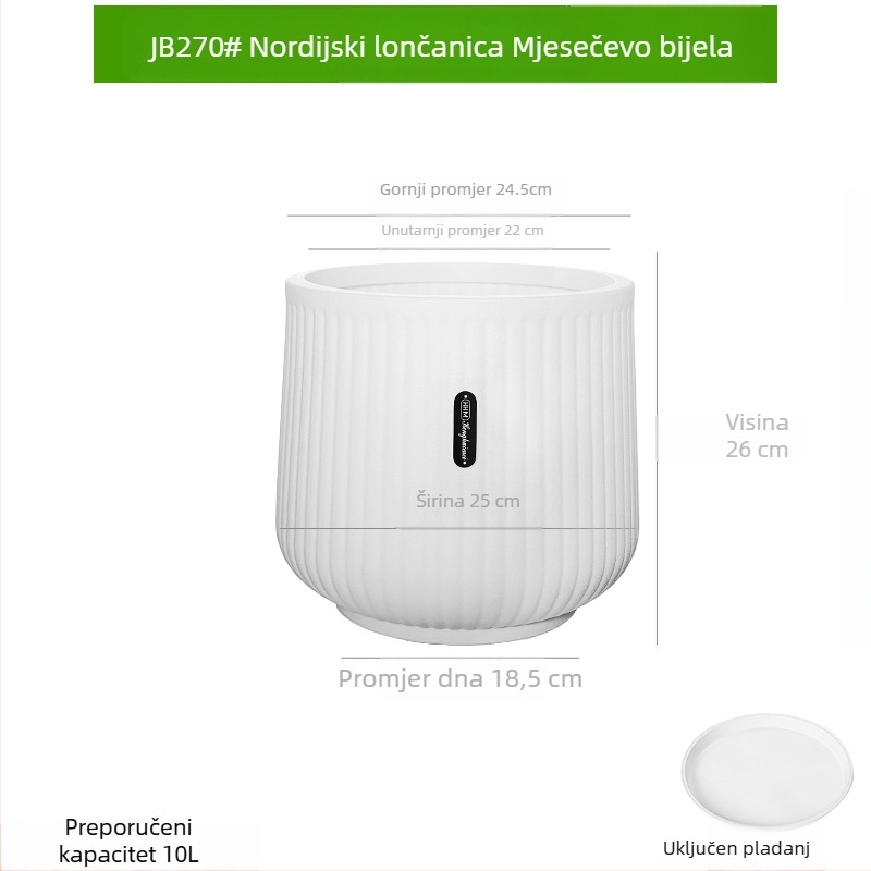 Saksija od smole s debelim zidovima, nordskog stila, velikog promjera, za dnevni boravak i balkon, pogodna za Dracaena (dragon tree) i zelene biljke