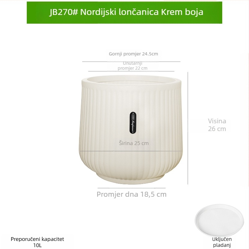 Saksija od smole s debelim zidovima, nordskog stila, velikog promjera, za dnevni boravak i balkon, pogodna za Dracaena (dragon tree) i zelene biljke