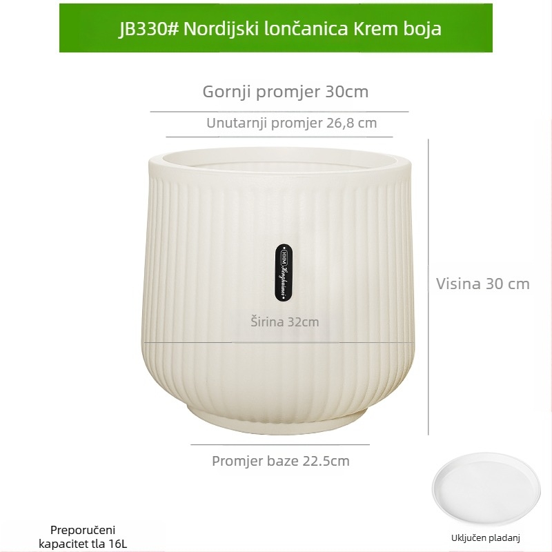 Saksija od smole s debelim zidovima, nordskog stila, velikog promjera, za dnevni boravak i balkon, pogodna za Dracaena (dragon tree) i zelene biljke