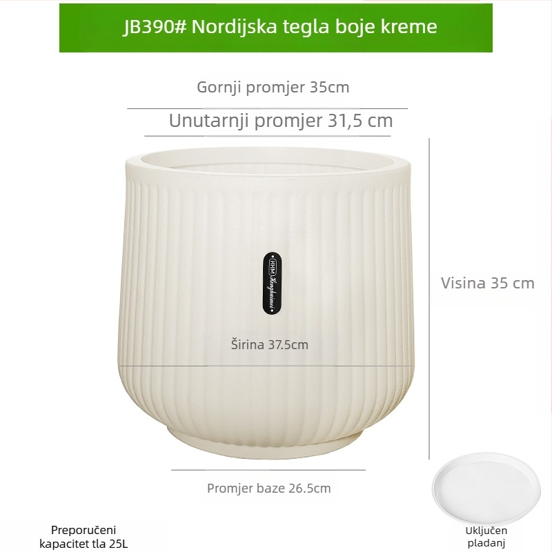 Saksija od smole s debelim zidovima, nordskog stila, velikog promjera, za dnevni boravak i balkon, pogodna za Dracaena (dragon tree) i zelene biljke