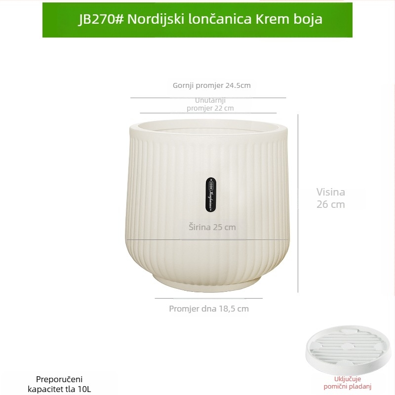 Saksija od smole s debelim zidovima, nordskog stila, velikog promjera, za dnevni boravak i balkon, pogodna za Dracaena (dragon tree) i zelene biljke