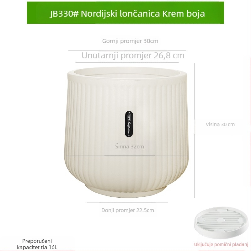 Saksija od smole s debelim zidovima, nordskog stila, velikog promjera, za dnevni boravak i balkon, pogodna za Dracaena (dragon tree) i zelene biljke