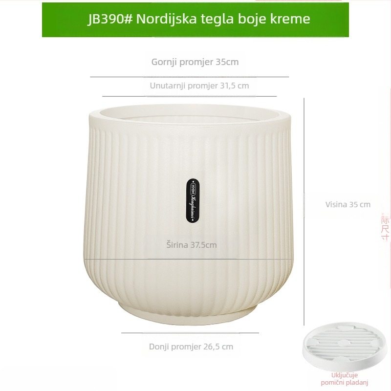 Saksija od smole s debelim zidovima, nordskog stila, velikog promjera, za dnevni boravak i balkon, pogodna za Dracaena (dragon tree) i zelene biljke