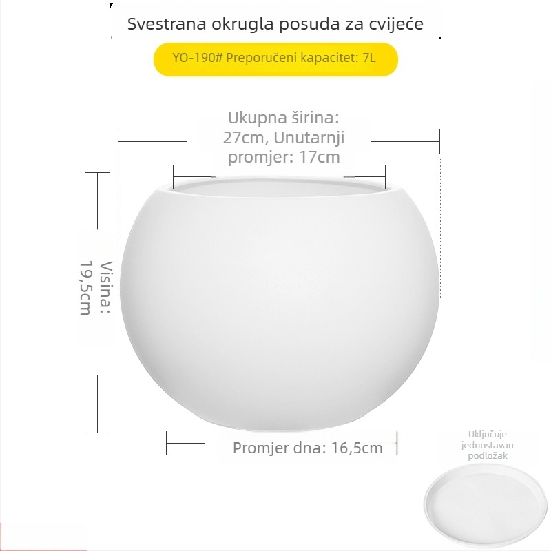 Velika sferna posuda za biljke od smole za dnevni boravak, minimalistički luksuz, crni dijamantni efekt