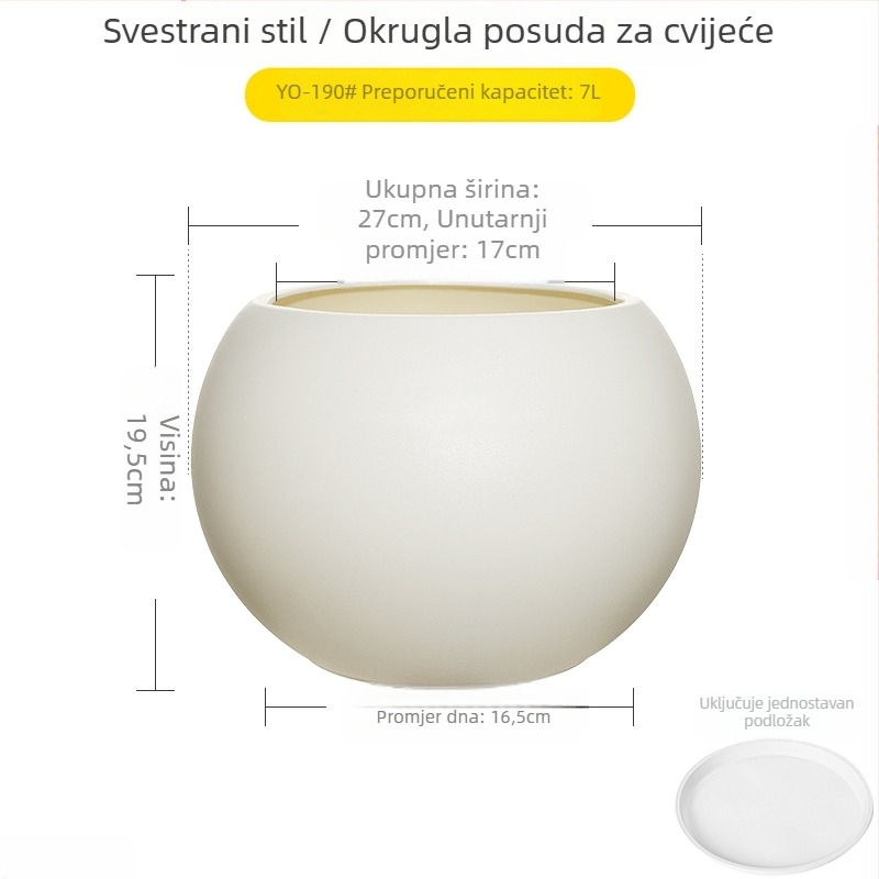 Velika sferna posuda za biljke od smole za dnevni boravak, minimalistički luksuz, crni dijamantni efekt