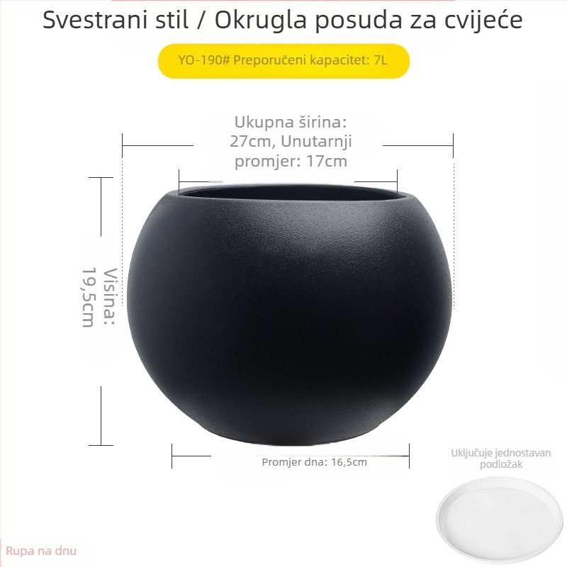 Velika sferna posuda za biljke od smole za dnevni boravak, minimalistički luksuz, crni dijamantni efekt