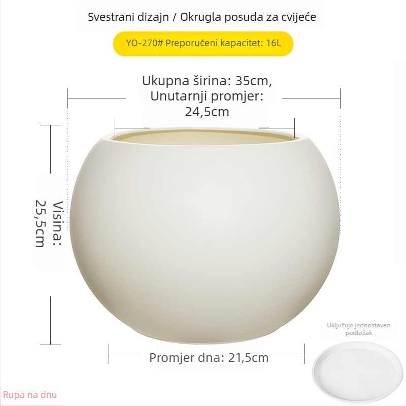 Velika sferna posuda za biljke od smole za dnevni boravak, minimalistički luksuz, crni dijamantni efekt