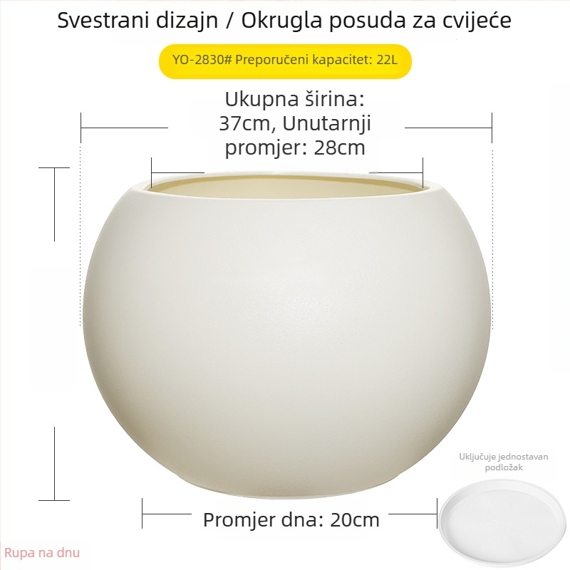 Velika sferna posuda za biljke od smole za dnevni boravak, minimalistički luksuz, crni dijamantni efekt