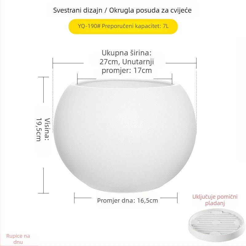 Velika sferna posuda za biljke od smole za dnevni boravak, minimalistički luksuz, crni dijamantni efekt